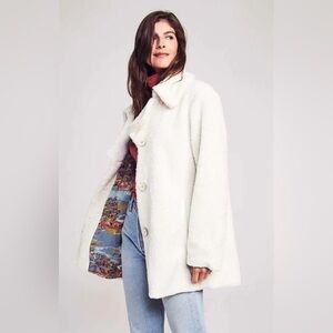Faherty Tahoe High Pile Fleece Glacier Ivory  Coat Women XS Oversized Lined